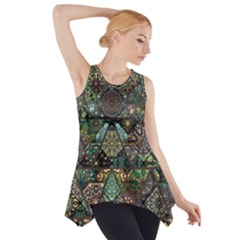 Digital Art Triangle Pattern Texture Mosaic Side Drop Tank Tunic by Grandong