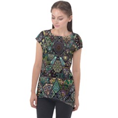 Digital Art Triangle Pattern Texture Mosaic Cap Sleeve High Low Top by Grandong