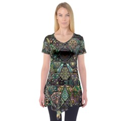 Digital Art Triangle Pattern Texture Mosaic Short Sleeve Tunic  by Grandong