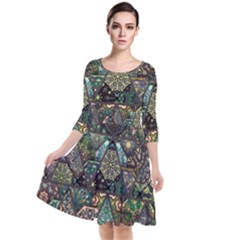 Digital Art Triangle Pattern Texture Mosaic Quarter Sleeve Waist Band Dress by Grandong