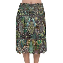 Digital Art Triangle Pattern Texture Mosaic Velvet Flared Midi Skirt by Grandong