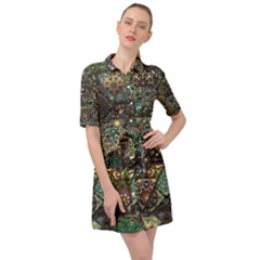 Digital Art Triangle Pattern Texture Mosaic Belted Shirt Dress by Grandong