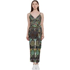 Digital Art Triangle Pattern Texture Mosaic V-neck Camisole Jumpsuit by Grandong