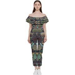 Digital Art Triangle Pattern Texture Mosaic Bardot Ruffle Jumpsuit by Grandong