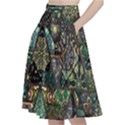 Digital Art Triangle Pattern Texture Mosaic A-Line Full Circle Midi Skirt With Pocket View2