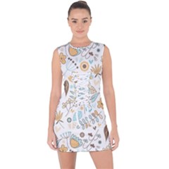 Pattern Flower Leaves, Lace Up Front Bodycon Dress by Grandong