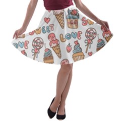 Love Pattern Texture A-line Skater Skirt by Grandong