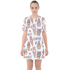 Love Pattern Texture Sixties Short Sleeve Mini Dress by Grandong