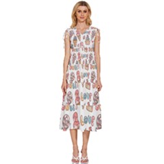 Love Pattern Texture V-neck Drawstring Shoulder Sleeveless Maxi Dress by Grandong