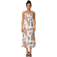 Love Pattern Texture Tie-strap Tiered Midi Chiffon Dress by Grandong