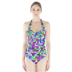 Texture Colorful Abstract Pattern Halter Swimsuit by Grandong