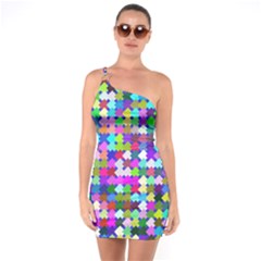 Texture Colorful Abstract Pattern One Shoulder Ring Trim Bodycon Dress by Grandong