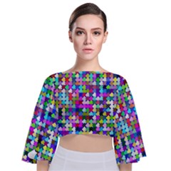 Texture Colorful Abstract Pattern Tie Back Butterfly Sleeve Chiffon Top by Grandong