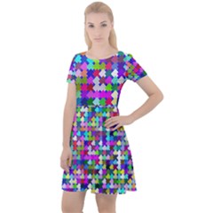 Texture Colorful Abstract Pattern Cap Sleeve Velour Dress  by Grandong