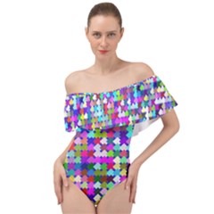 Texture Colorful Abstract Pattern Off Shoulder Velour Bodysuit  by Grandong