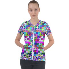 Texture Colorful Abstract Pattern Short Sleeve Zip Up Jacket by Grandong