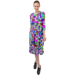 Texture Colorful Abstract Pattern Ruffle End Midi Chiffon Dress by Grandong