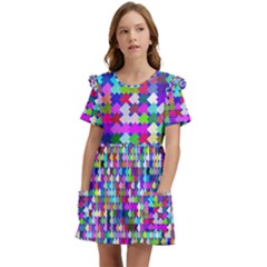 Texture Colorful Abstract Pattern Kids  Frilly Sleeves Pocket Dress by Grandong