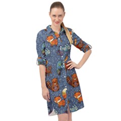 Animals Pattern Colorful Vector Long Sleeve Mini Shirt Dress by Grandong