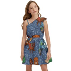 Animals Pattern Colorful Vector Kids  One Shoulder Party Dress by Grandong