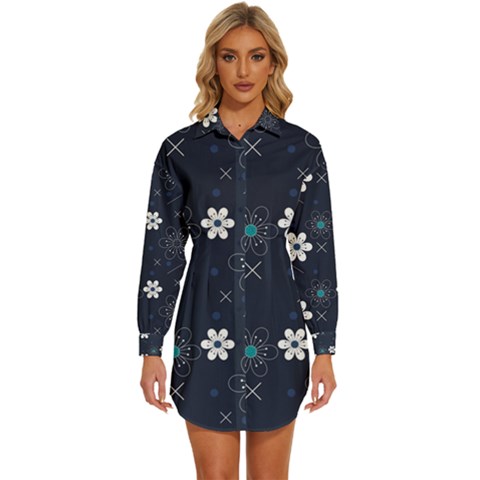 Flower Pattern Texture Womens Long Sleeve Shirt Dress by Grandong