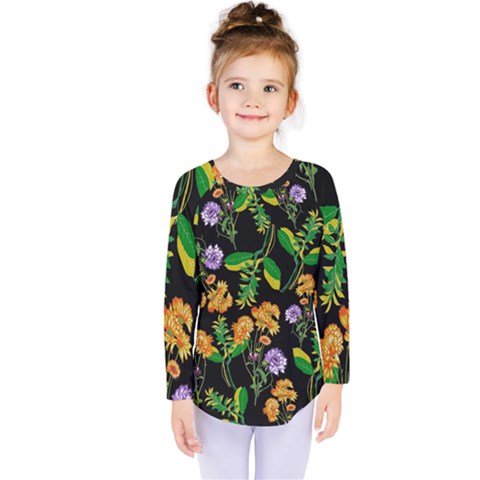 Flower Pattern Art Floral Texture Kids  Long Sleeve T-shirt by Grandong