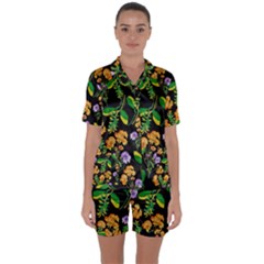 Flower Pattern Art Floral Texture Satin Short Sleeve Pajamas Set by Grandong