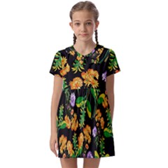 Flower Pattern Art Floral Texture Kids  Asymmetric Collar Dress