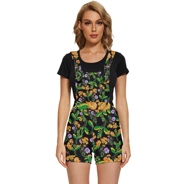 Flower Pattern Art Floral Texture Short Overalls