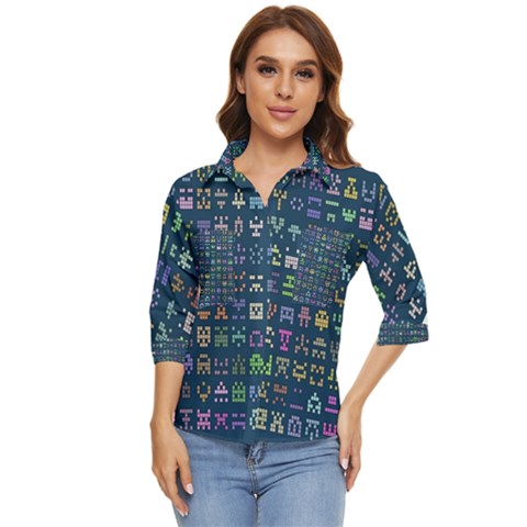 Procedural Generation Digital Art Pattern Women s Quarter Sleeve Pocket Shirt by Grandong