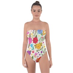 Colorful Flower Abstract Pattern Tie Back One Piece Swimsuit by Grandong