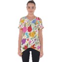 Colorful Flower Abstract Pattern Cut Out Side Drop T-Shirt View1