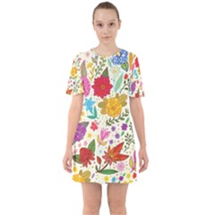 Colorful Flower Abstract Pattern Sixties Short Sleeve Mini Dress by Grandong