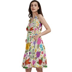 Colorful Flower Abstract Pattern Sleeveless V-neck Skater Dress With Pockets by Grandong