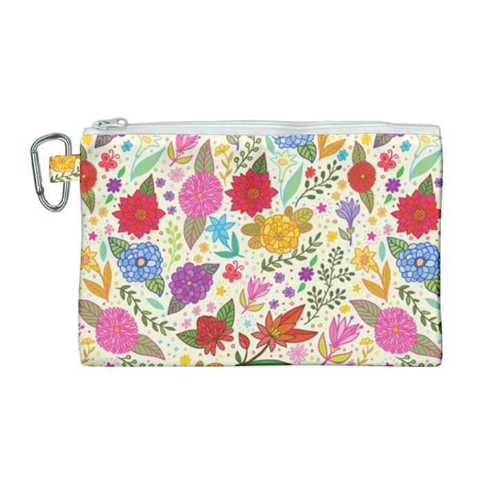 Colorful Flower Abstract Pattern Canvas Cosmetic Bag (Large)