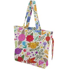 Colorful Flower Abstract Pattern Drawstring Tote Bag by Grandong