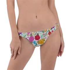 Colorful Flower Abstract Pattern Ring Detail Bikini Bottoms by Grandong