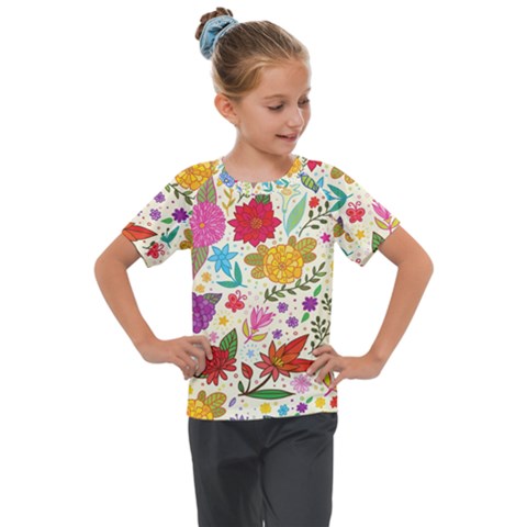 Colorful Flower Abstract Pattern Kids  Mesh Piece T-shirt by Grandong