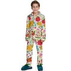 Colorful Flower Abstract Pattern Kids  Long Sleeve Velvet Pajamas Set by Grandong