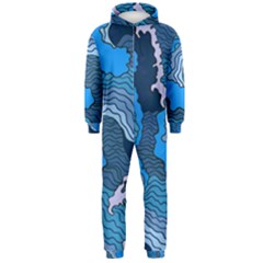 Blue Moving Texture Abstract Texture Hooded Jumpsuit (men) by Grandong