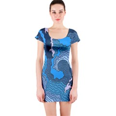 Blue Moving Texture Abstract Texture Short Sleeve Bodycon Dress by Grandong