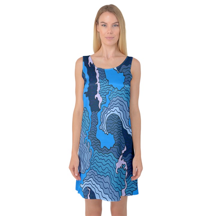 Blue Moving Texture Abstract Texture Sleeveless Satin Nightdress