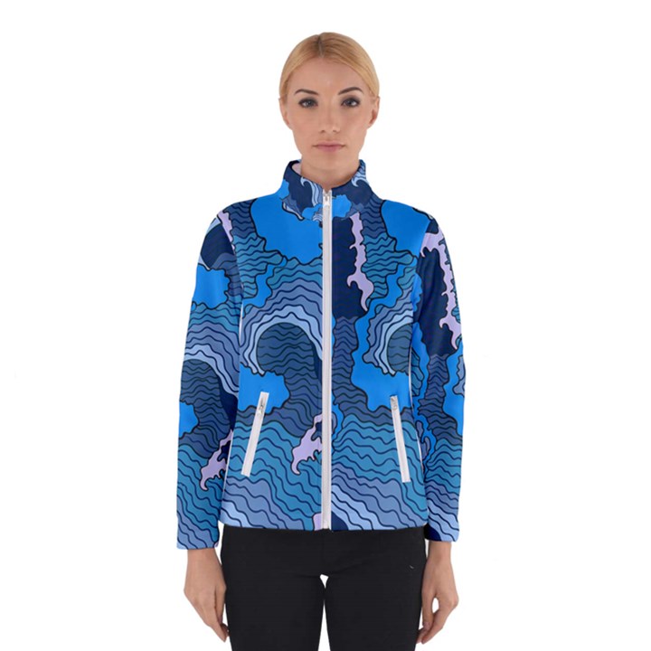 Blue Moving Texture Abstract Texture Women s Bomber Jacket