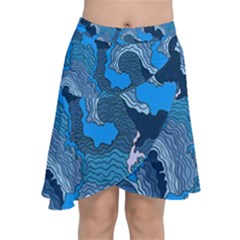 Blue Moving Texture Abstract Texture Chiffon Wrap Front Skirt