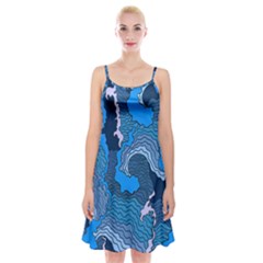 Blue Moving Texture Abstract Texture Spaghetti Strap Velvet Dress by Grandong