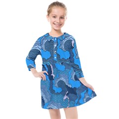 Blue Moving Texture Abstract Texture Kids  Quarter Sleeve Shirt Dress