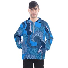 Blue Moving Texture Abstract Texture Men s Half Zip Pullover