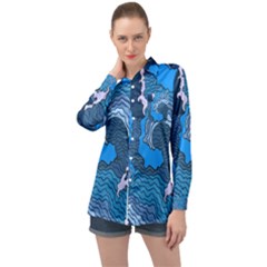 Blue Moving Texture Abstract Texture Long Sleeve Satin Shirt