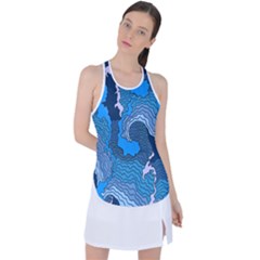 Blue Moving Texture Abstract Texture Racer Back Mesh Tank Top