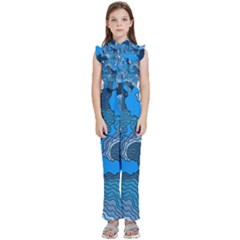 Blue Moving Texture Abstract Texture Kids  Sleeveless Ruffle Edge Band Collar Chiffon One Piece